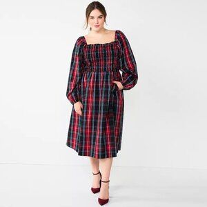 Plus-Size Draper James Long Sleeve Smocked Tiered Midi Dress